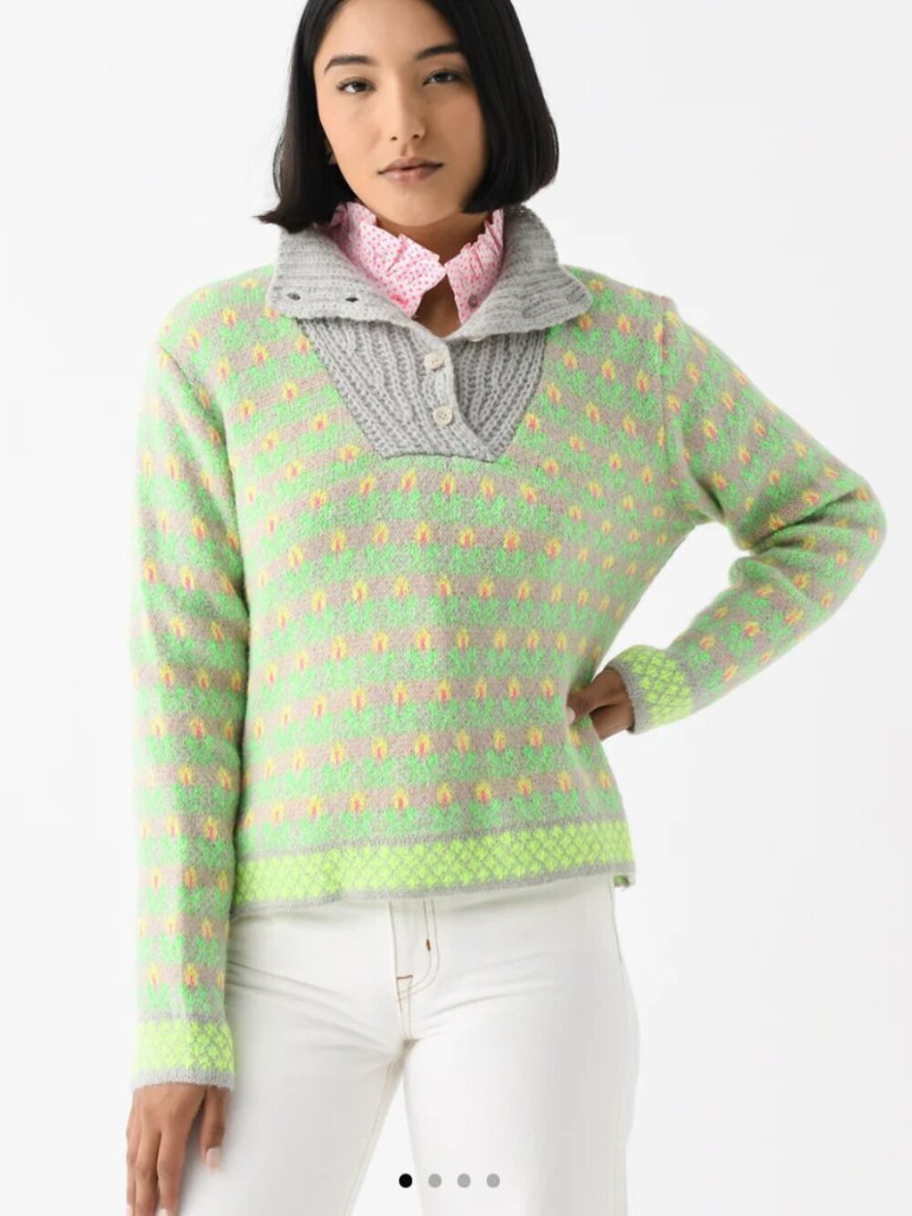 Dr Bloom | Voltereta Sweater Floral Jacquard Button Neck Alpaca Blend Size S/M - Picture 2 of 13